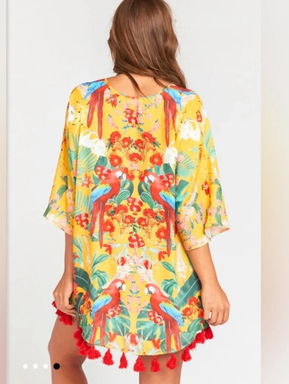 Show Me Your MuMu Yellow Parrot Swim Coverup with Red Tassels